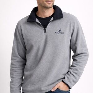 Nautica Light Gray Fleece Quarter-Zip with Navy Trim
